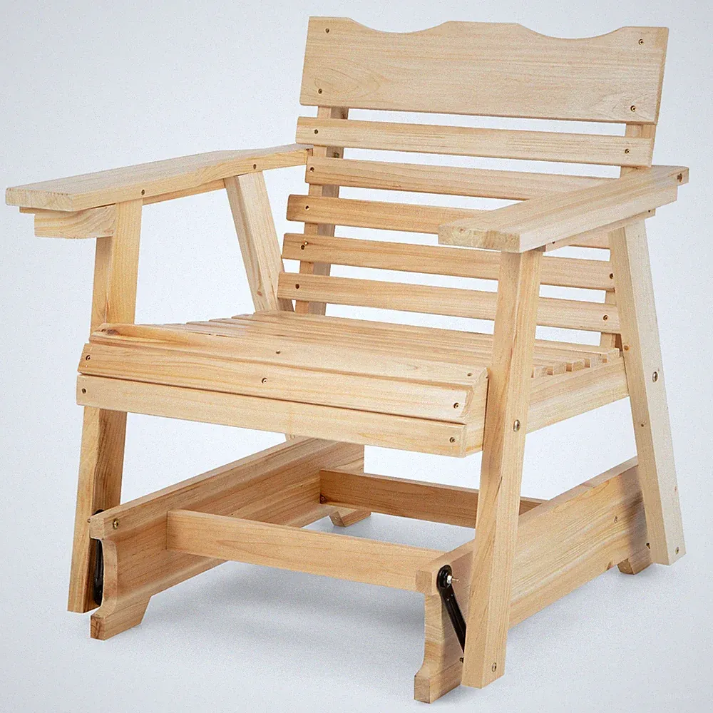 Patio Wood Rocking Chair Curved Chair w/ Cozy Armrests & High Backrest Natural